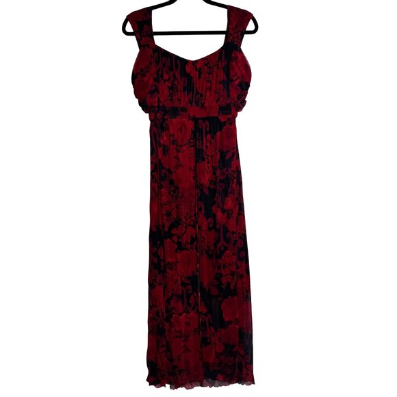 VTG Whimsigoth Dark Fairy 22W Red Black Floral Sheer Maxi Dress Skirt Overlay - Picture 2 of 10